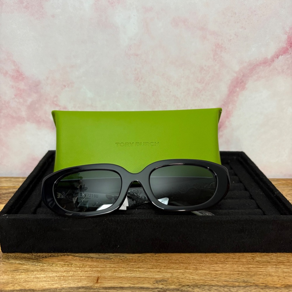 Tory Burch T Monogram Rectangle Sunglasses Black Grey 0TY7219U